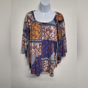 Naif M Bohemian Paisley Wide Split Sleeve Elastic Neck